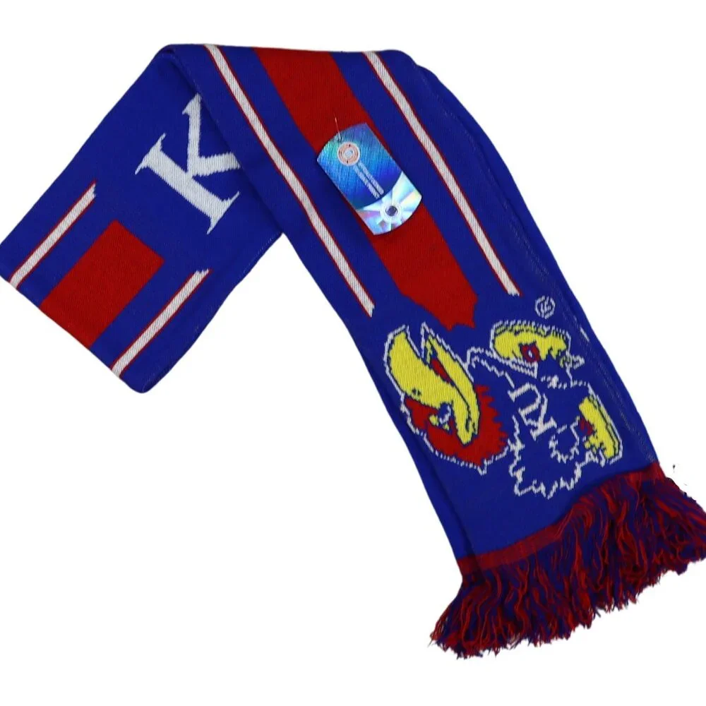 Kansas Jayhawks NCAA College Logo & Team Colors Knit Fringe Scarf 62